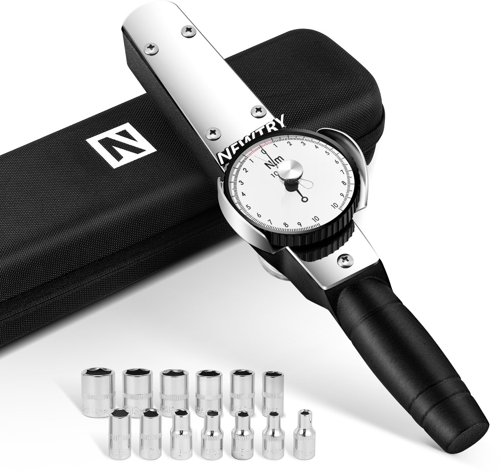 Dial Torque Wrench with Sockets Set (4-14mm), 1-10N.m Indicating Torquemeter,...