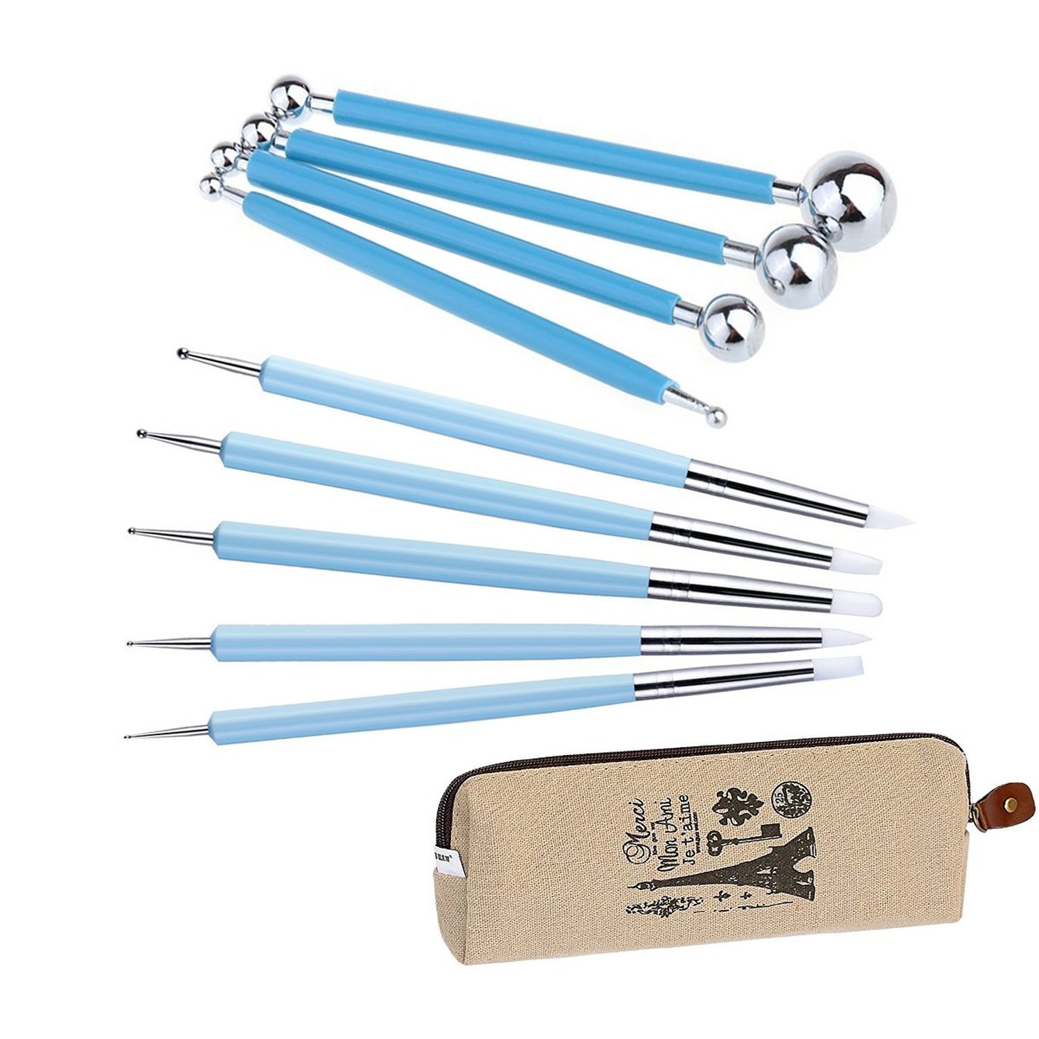 Ecjiuyi 9PCS Sculpting Tools,4PCS Double-Ended Metal Ceramic Clay Ball Stylus...