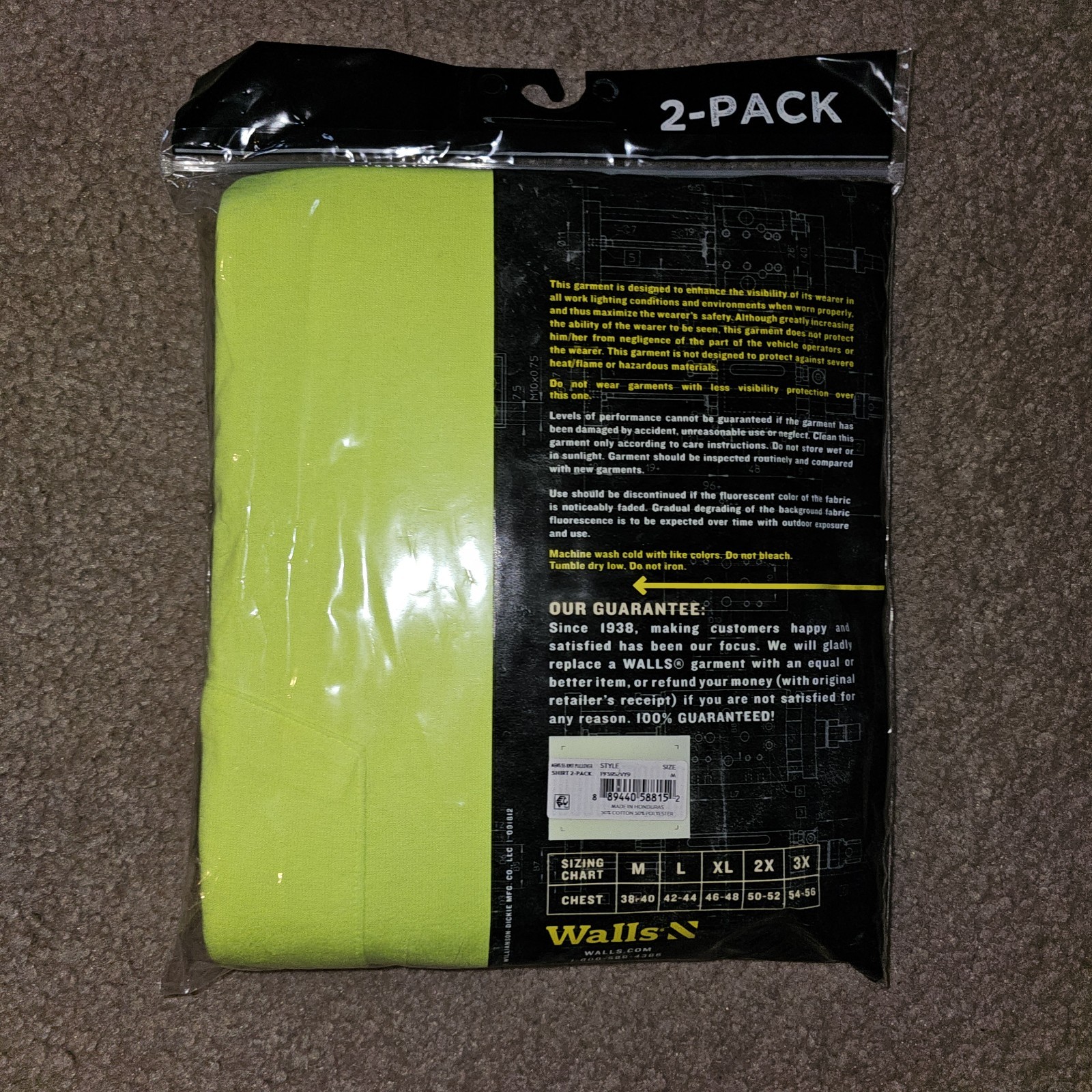 Walls Hi-Vis Yellow Work Pocket Tee Shirt 2-Pack Medium Short Sleeve Hi Visible