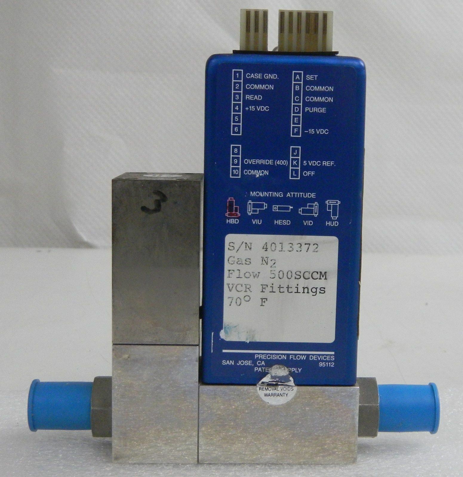 Precision Flow Devices 401, Mass Flow Controller, Gas- N2, Range- 500 SCCM, VCR