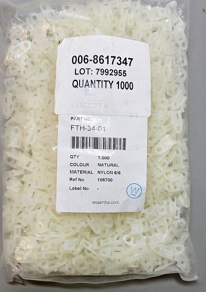 Qty 1000 Essentra FTH-34-01 Cable Tie Holder, Screw; 8; 0.190 in; PA; Natural