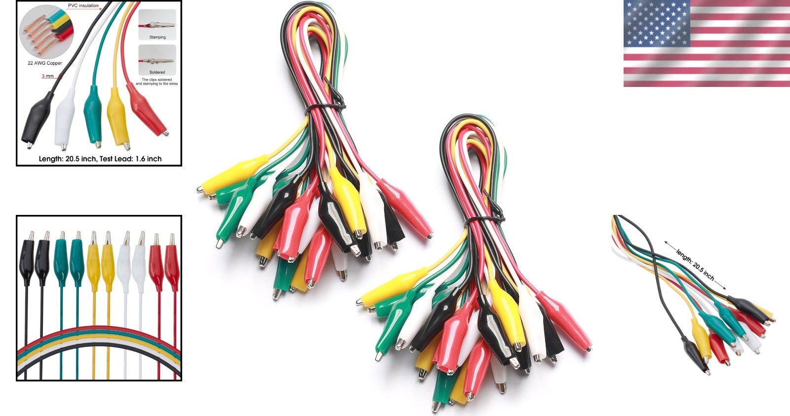 Durable 2-Pack of 20.5-Inch Alligator Clips & Leads for Electronics Testing