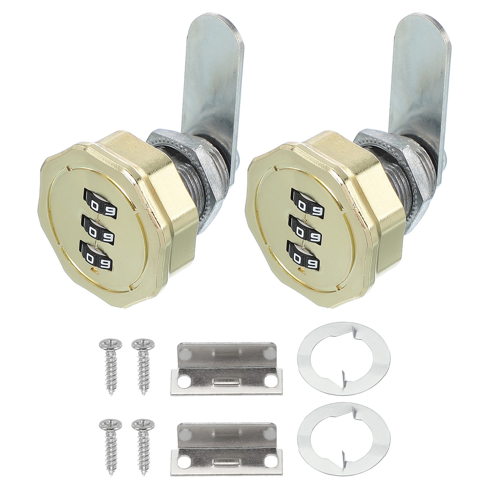 2Pcs 1-3/16" Combination Cabinet Cam Lock Cylinder Password Coded Lock Gold