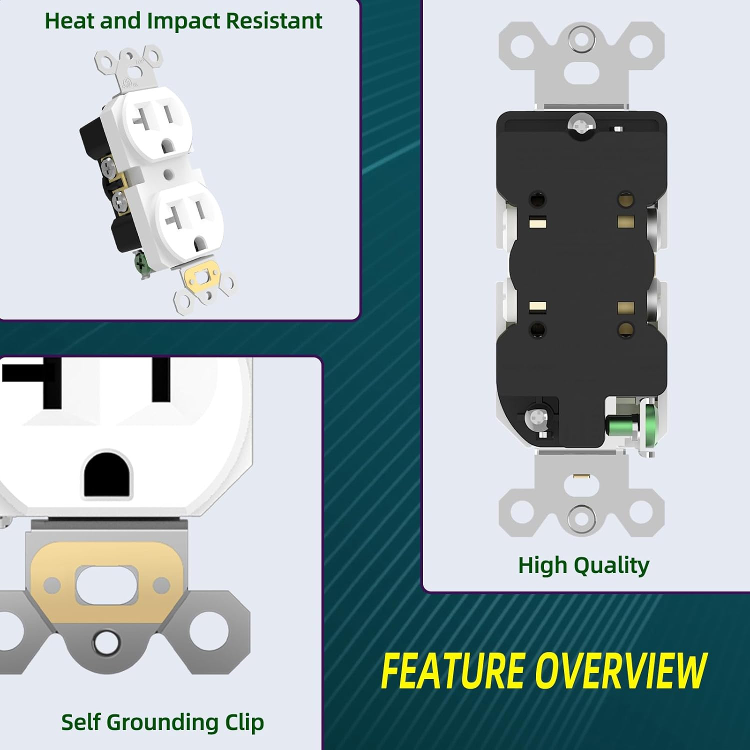 Duplex Electrical Outlets, 20 Amp, UL Listed, 10 Pack, White, Non-Tamper Resista