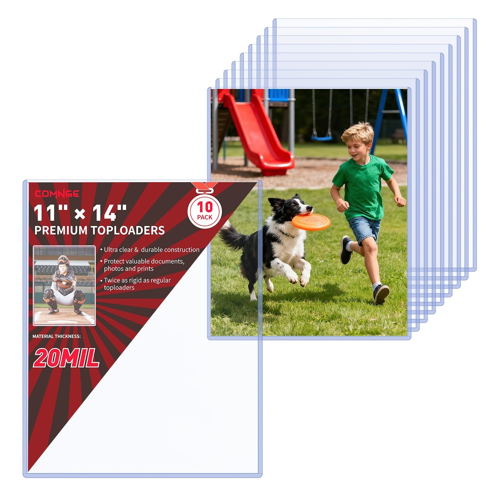 11x14 Toploader - Heavy Duty 20Mil Blue-Tint Anti-Fade Sleeves, Semi Rigid Ar...