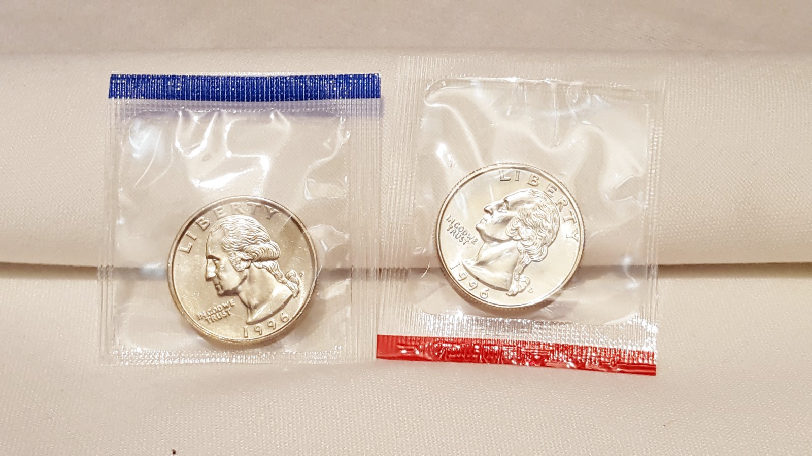 1996 P and D Washington Quarter TWO Coins from US Mint Uncirculated Set BU Cello