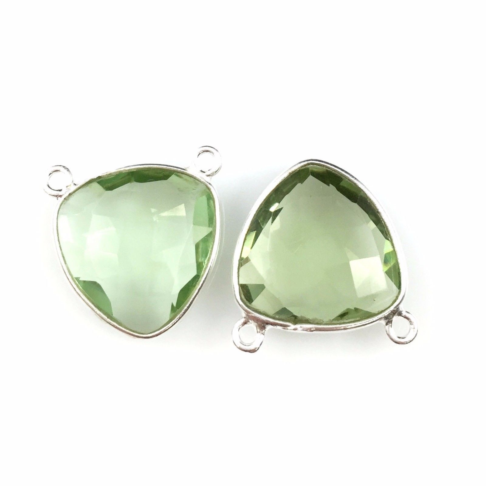 Bezel Gem Links- Sterling Silver-Small Trillion-15mm-Green Amethsyt Quartz -1pc