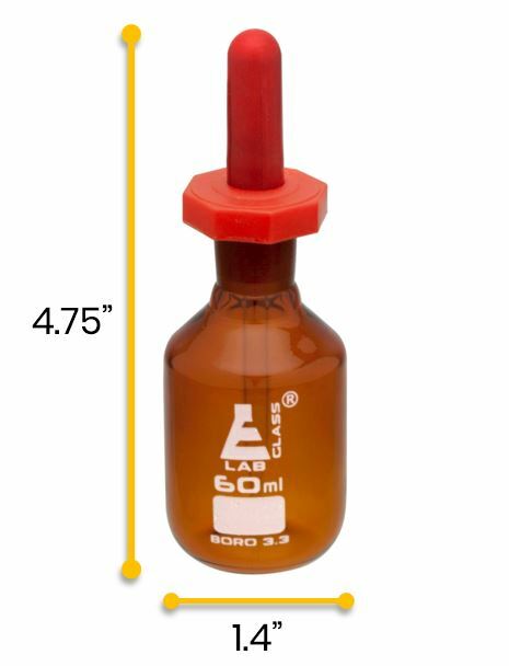 Dropping Bottle, 60ml (2oz) - Amber Colored Borosilicate 3.3 Glass - Eisco Labs