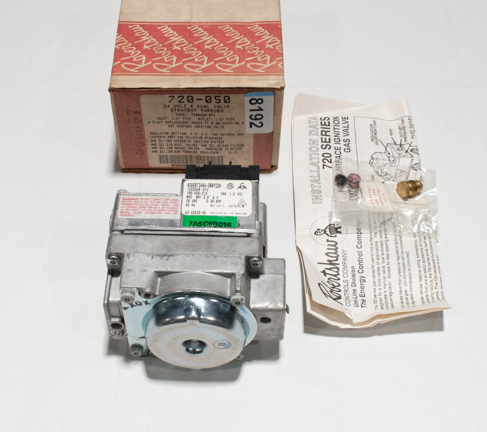 Robertshaw 720-050 Dual Valve Straight Through Gas Valve 7200DER-S7C