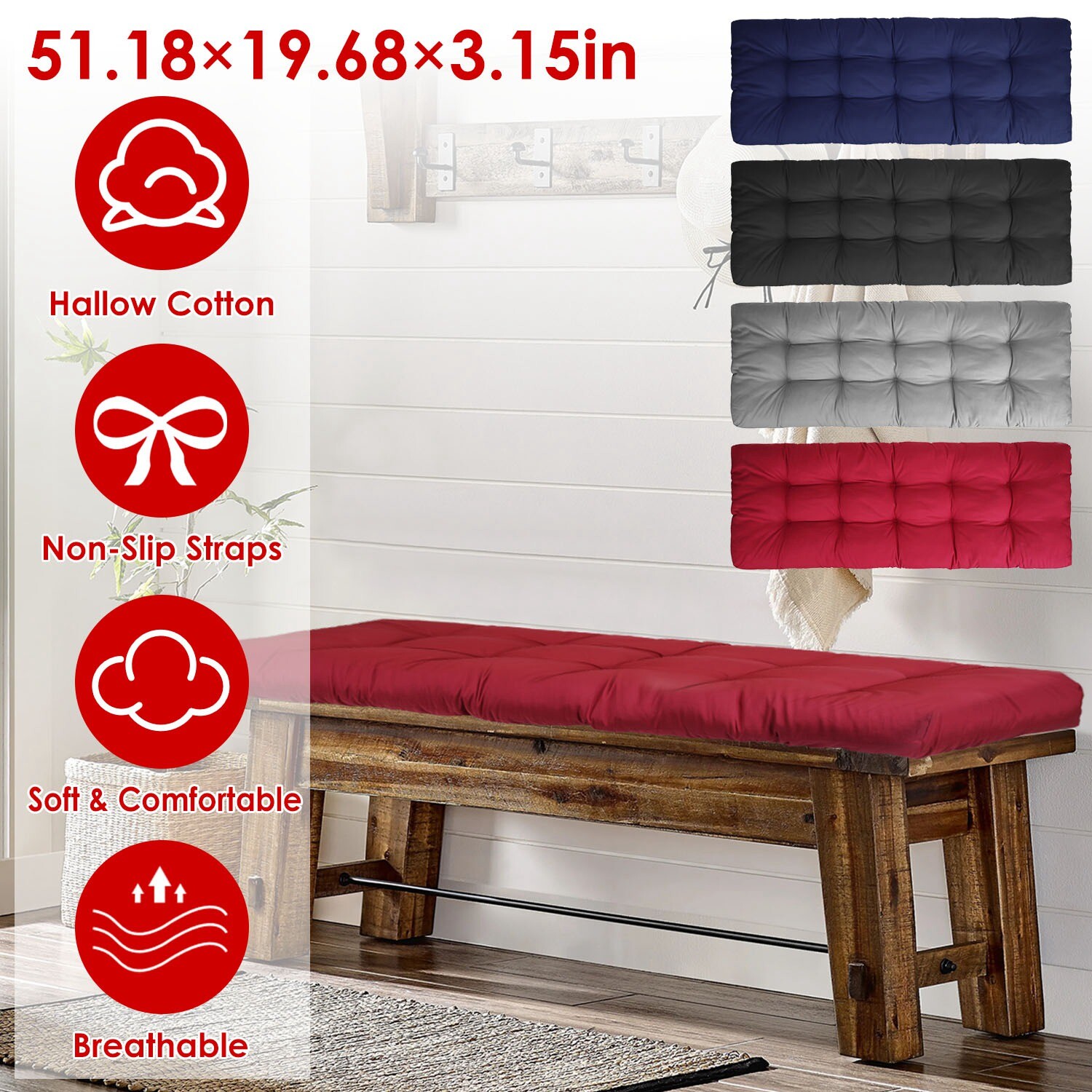 Long Bench Seat Cushion Replacement Seat Pads for Porch Garden Furniture Patio