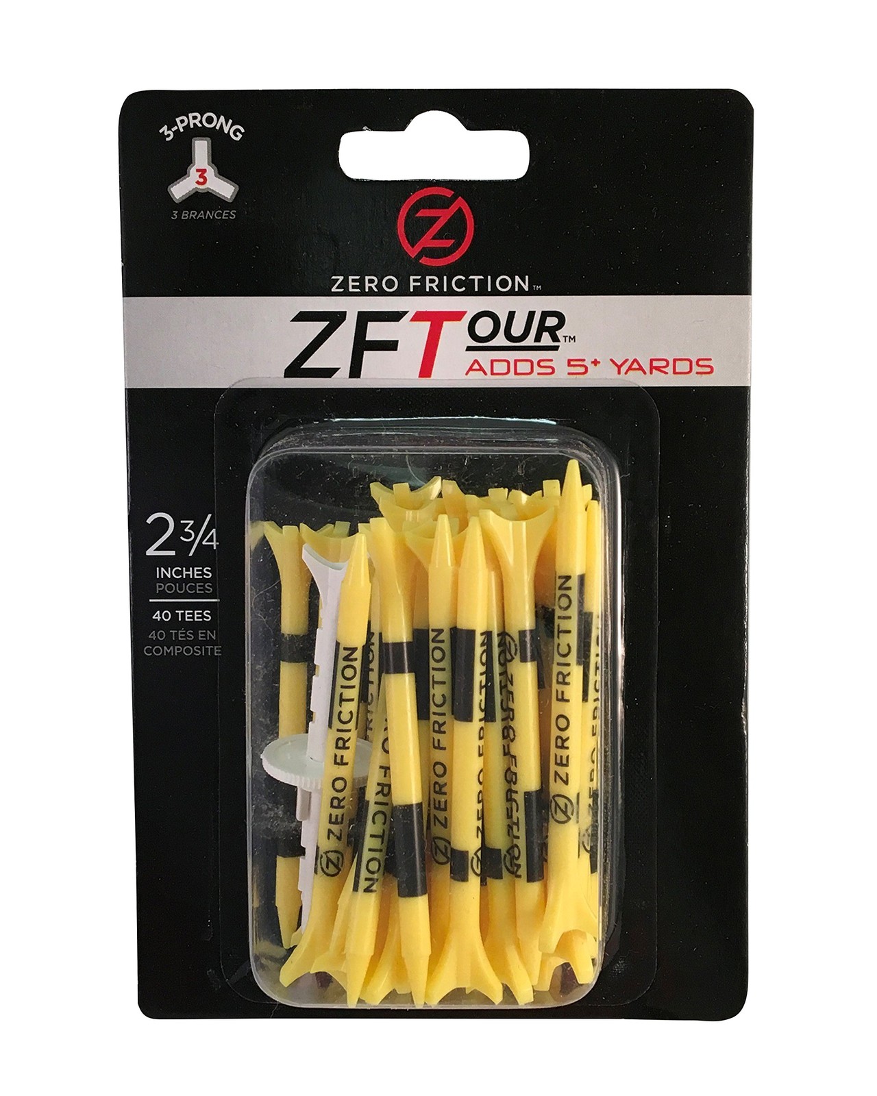 Tour 3-Prong Golf Tees (2-3/4 Inch, Yellow, Pack of 40)