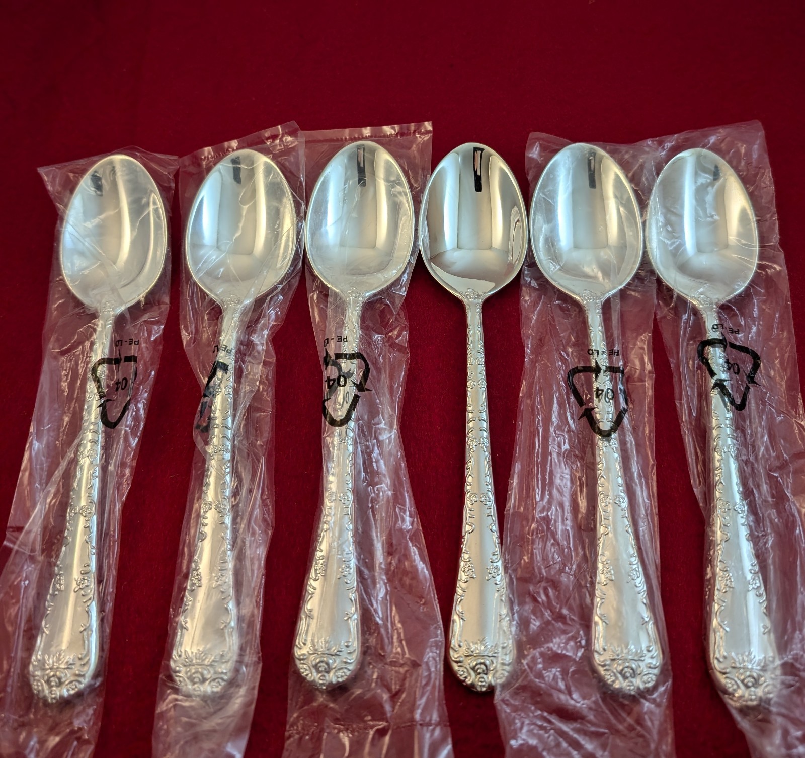 Set Of 6 Enchanted Rose Unmarked SilverPlate Oval Soup Spoons Flatware
