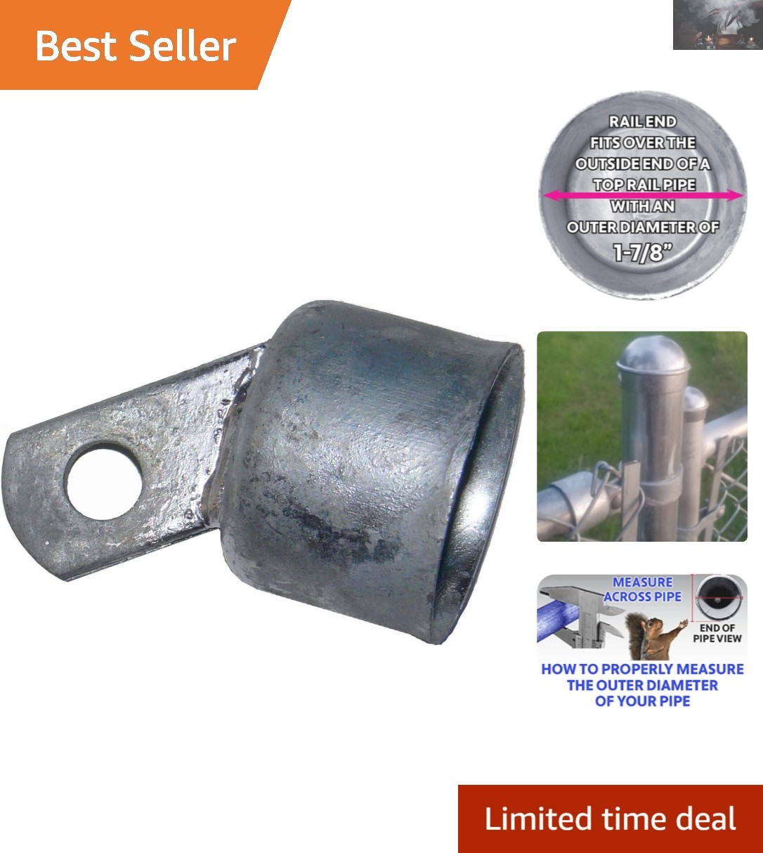 Durable 1-7/8" Galvanized Steel Rail End for Chain Link Fencing - Rust Resistant