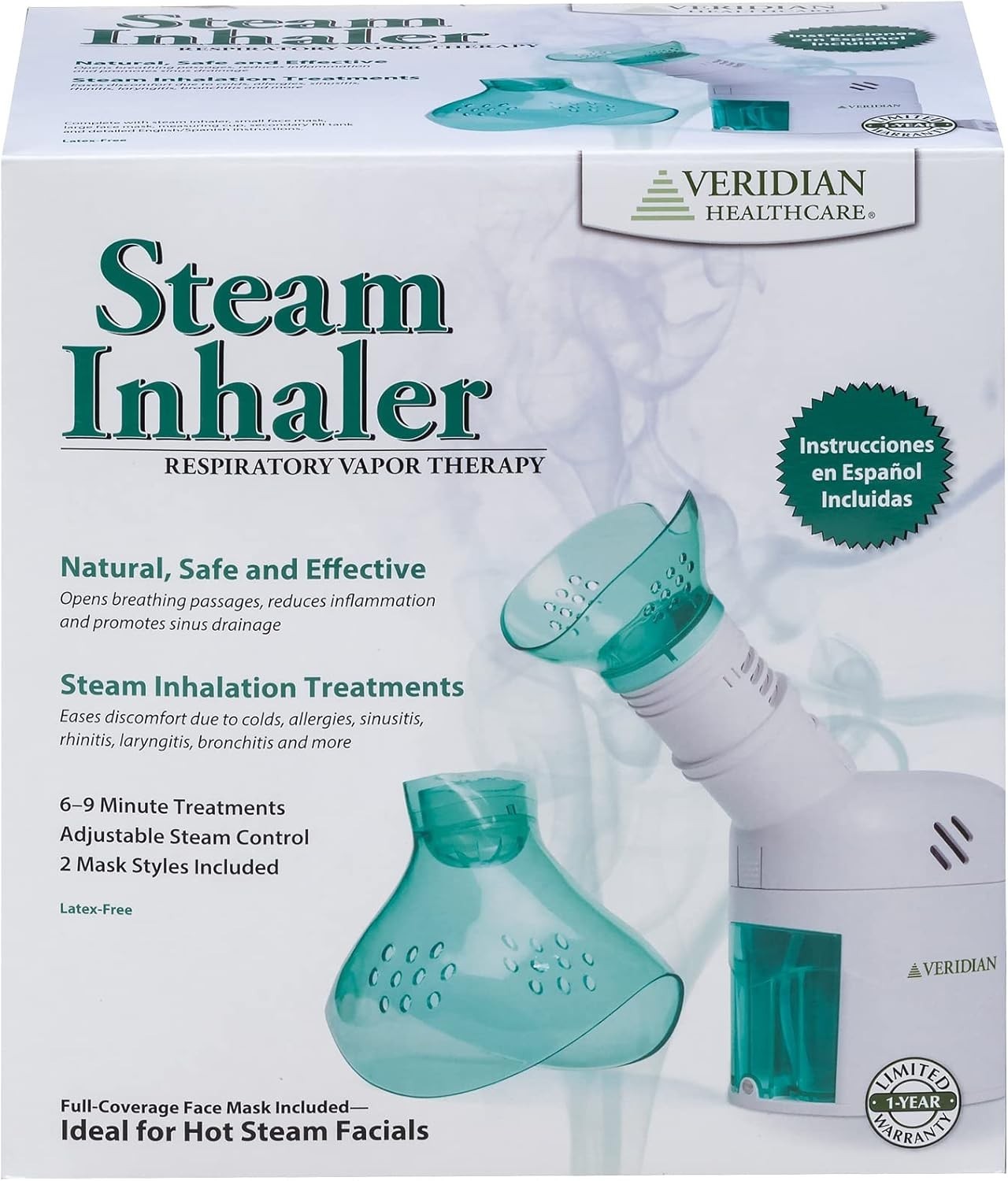 VERIDIAN STEAM INHALER RESPIRATORY VAPOR THERAPY COUGH RELIEF FACIAL STEAMER
