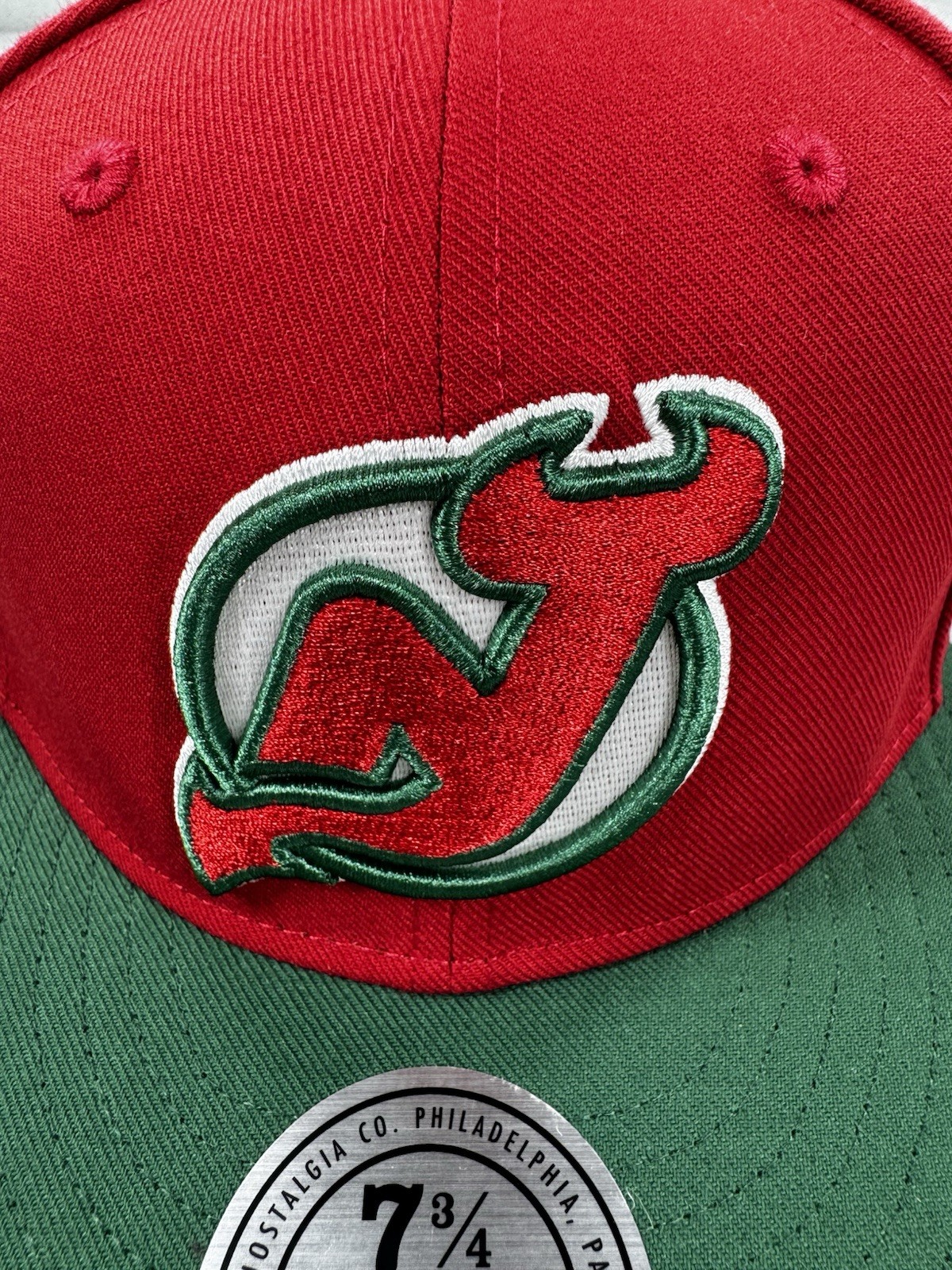 New Jersey Devils Fitted Hat 7 3/4 Mitchell & Ness NHL Red Green Cap