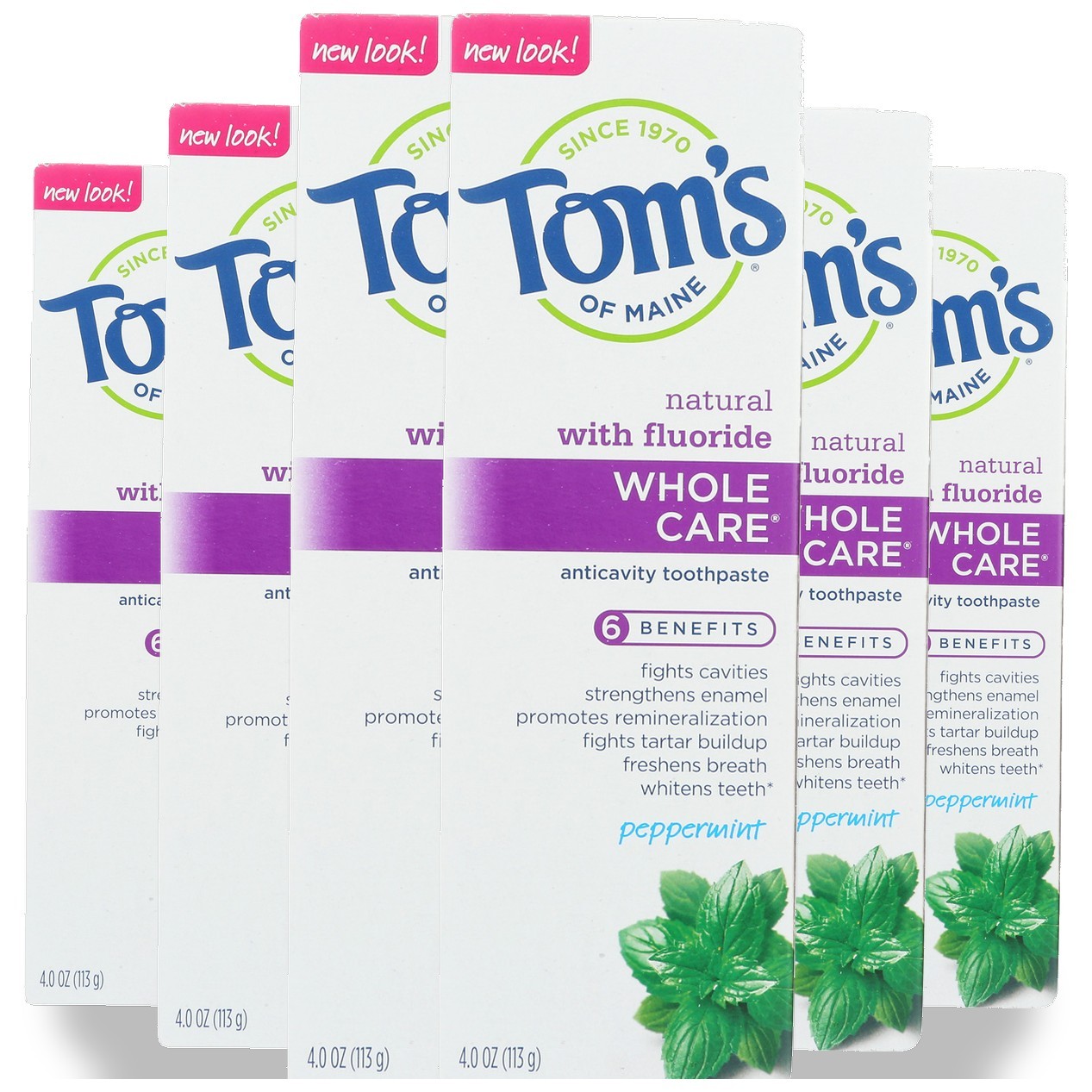 Tom'S Of Maine 4 Oz Whole Care Anticavity Fluoride Toothpaste Peppermint 6 Pack