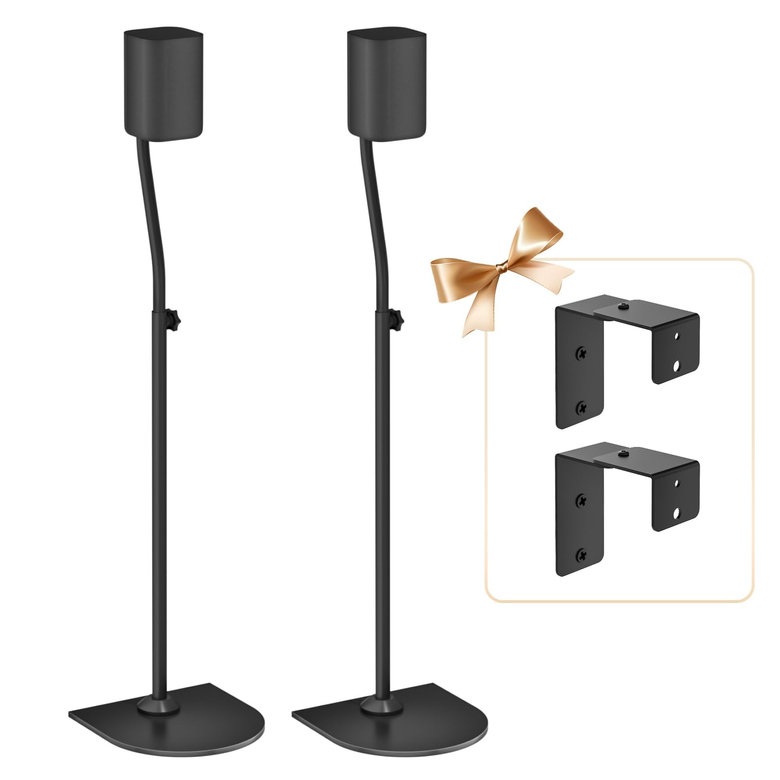 Height Adjustable Speaker Stand Pair Extend 33" to 42" with Wall Mount Black