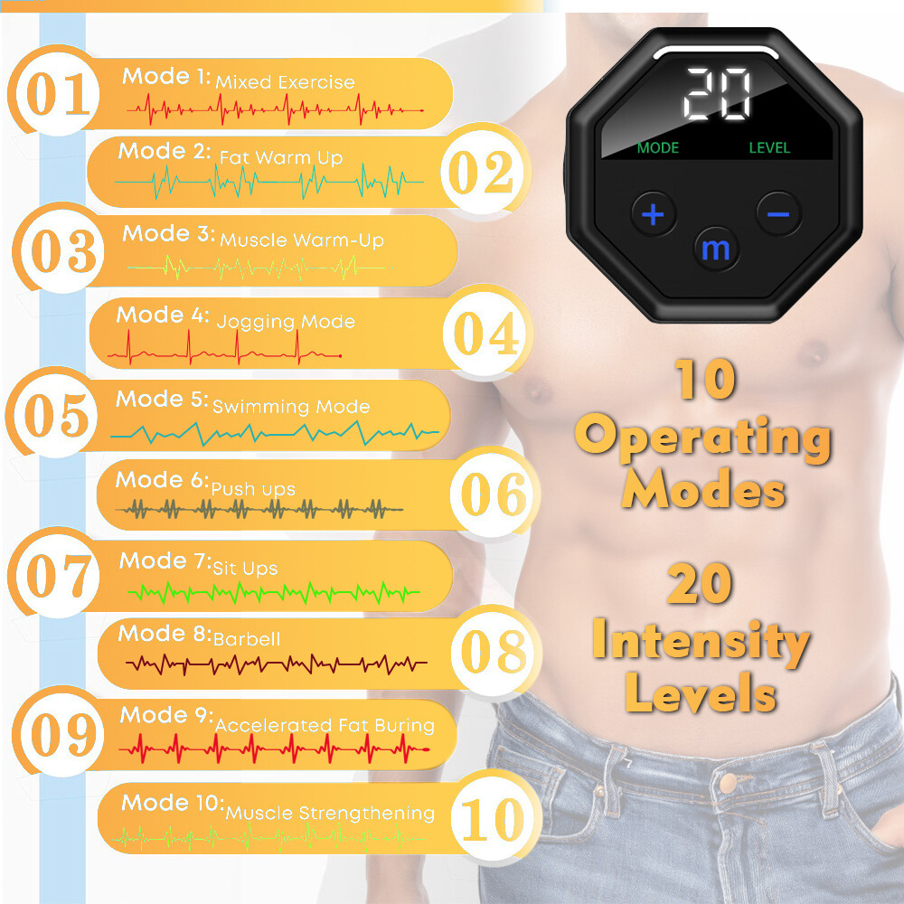 10 Modes EMS Abdominal ABS Muscle Stimulater Training Toner Workout Fitness Belt