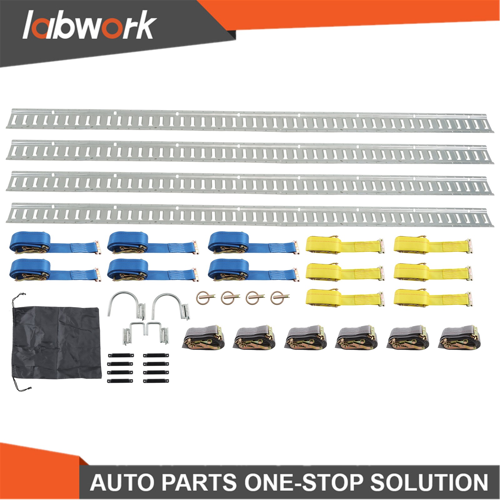 Labwork 37 Pack 8' E Track Tie Down Rail Kit 6 PCS 12' 16' 20' Ratchet Straps