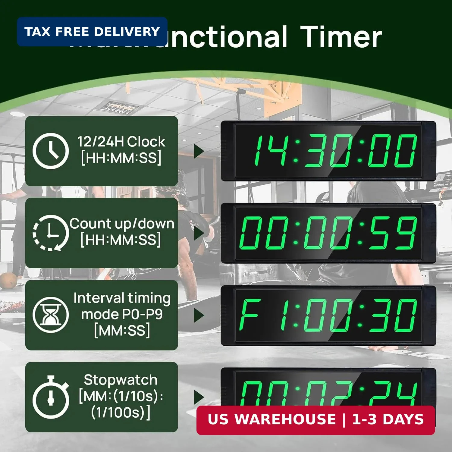 Gym Clock for Home Gym with Start/Stop Button, Interval Timer for Workout, Stopw