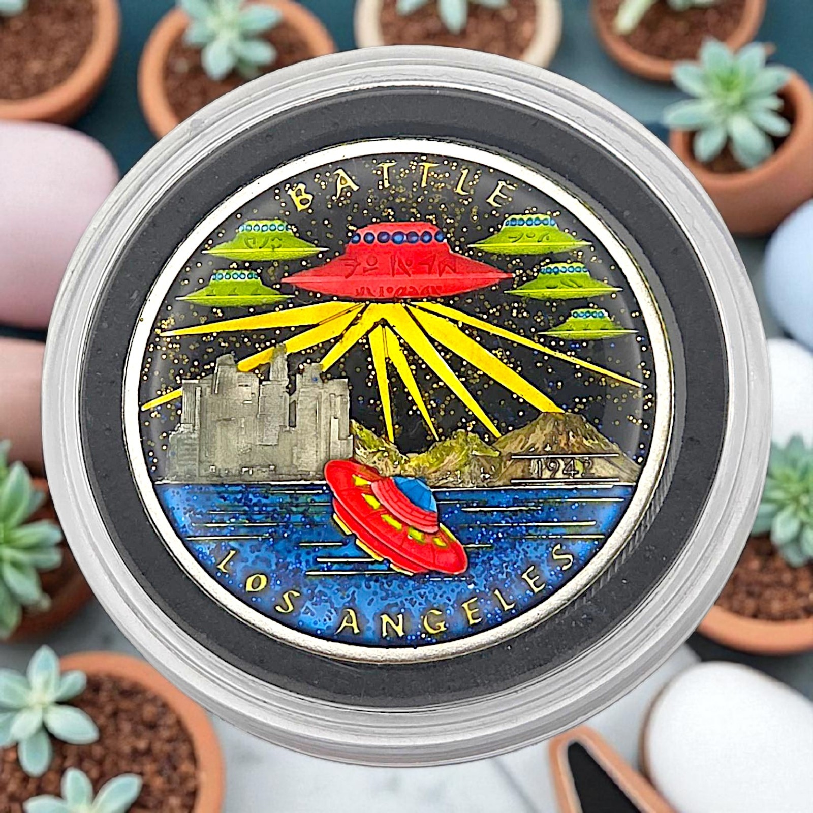 M6 Metals Battle of Los Angeles 1 of 1 Enameled by Castronomics 1 oz .999 Silver