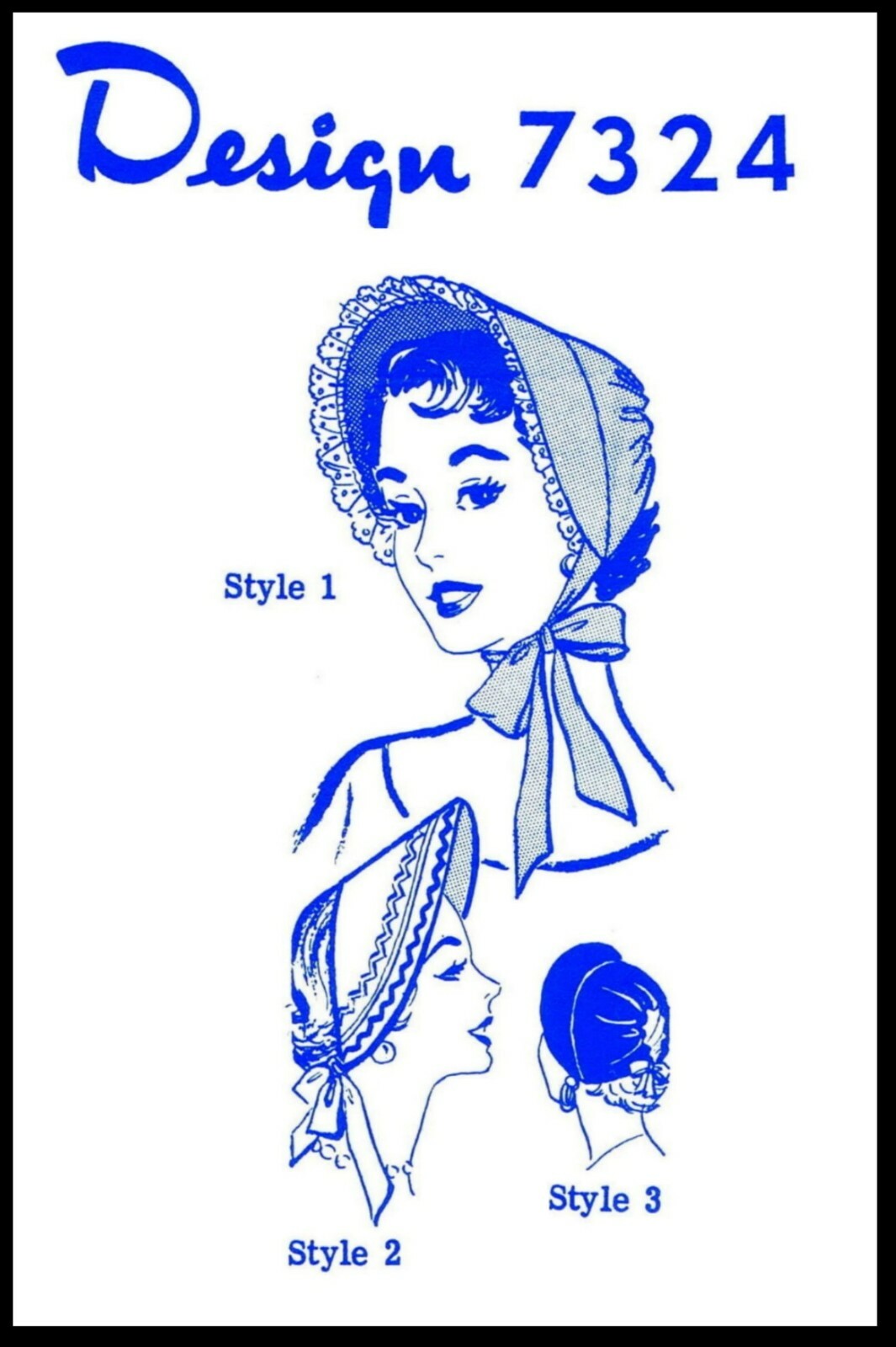 Bonnet Hats Sewing Pattern Mail Order DESIGN 7324 Chemo Alopecia 1 Size 1950's
