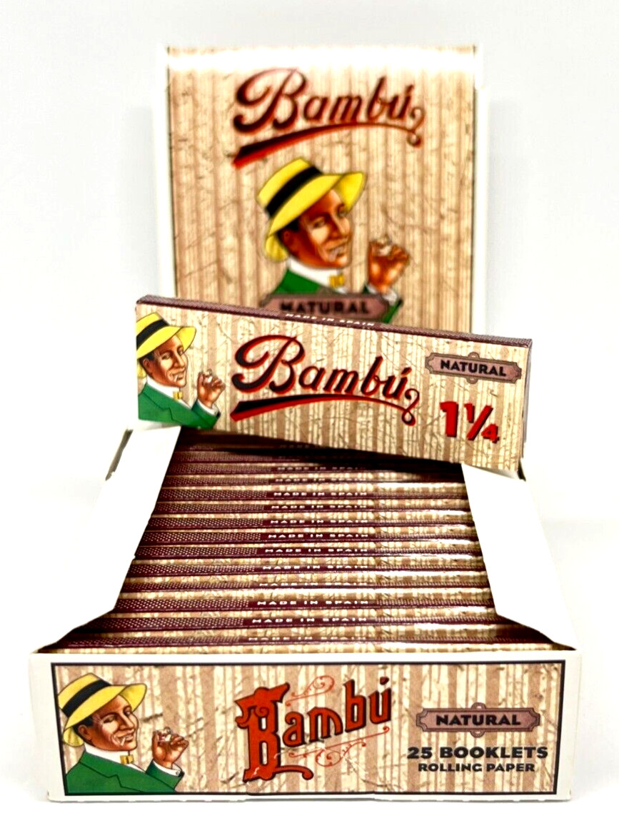 Bambu Natural Cigarette Rolling Papers 1 1/4 25 Booklet Display Box