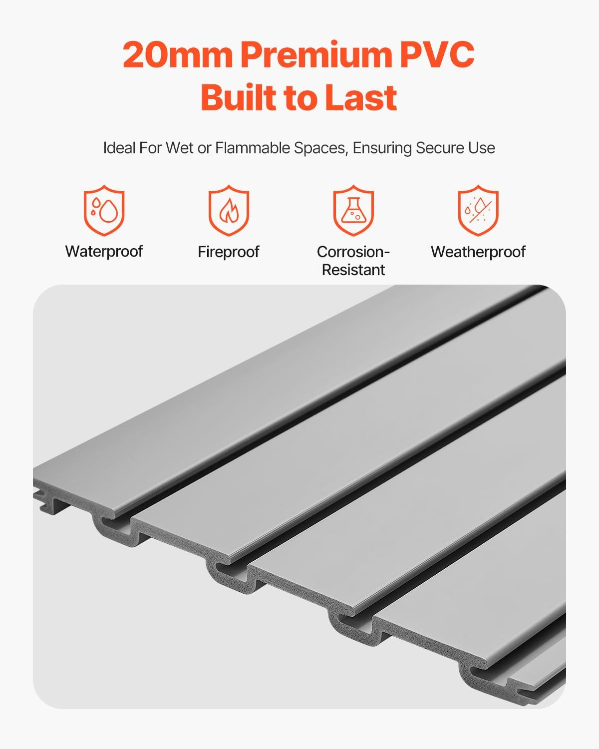 Adjustable 8x4 Ft Grey PVC Slat Wall Panel for Garage Storage & Display