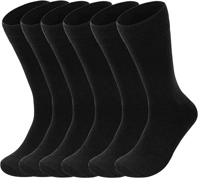6 Pack Men's Solid Color Dress Socks – Crew Casual Work Socks
