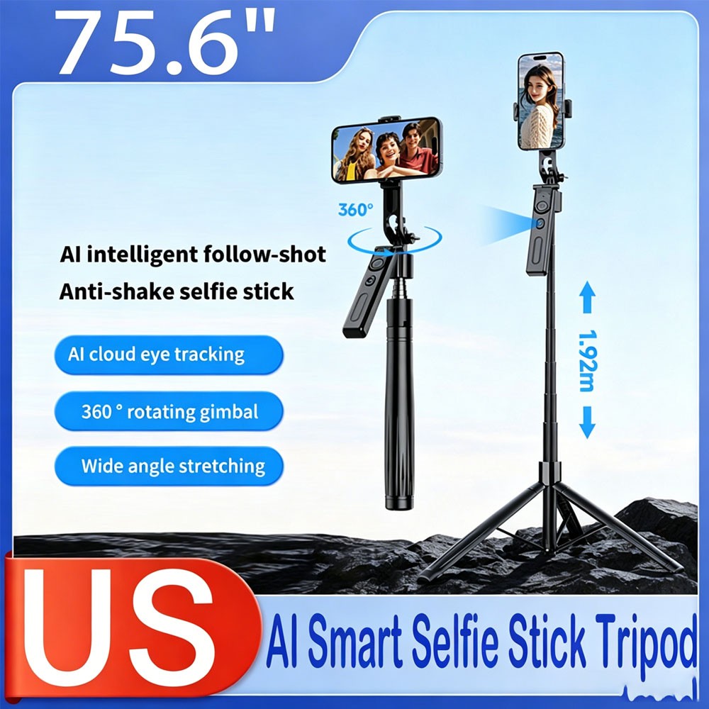 76'' Selfie Stick Auto Face Tracking Tripod 360° Rotation with Remote Control