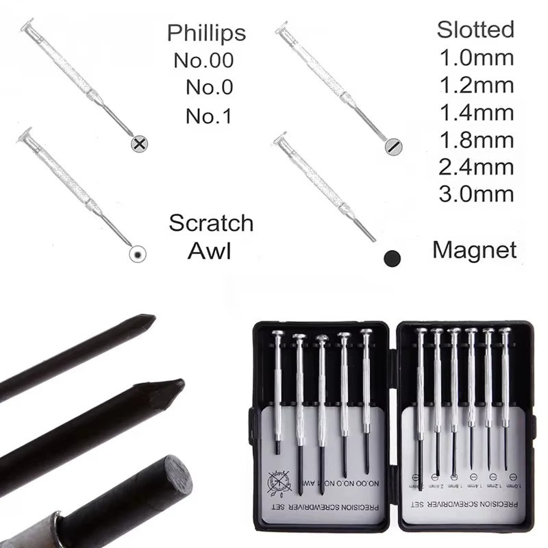 11pc Small Precision Screwdriver Set Mini 6 Sizes Flat Philips for Watch Glasses
