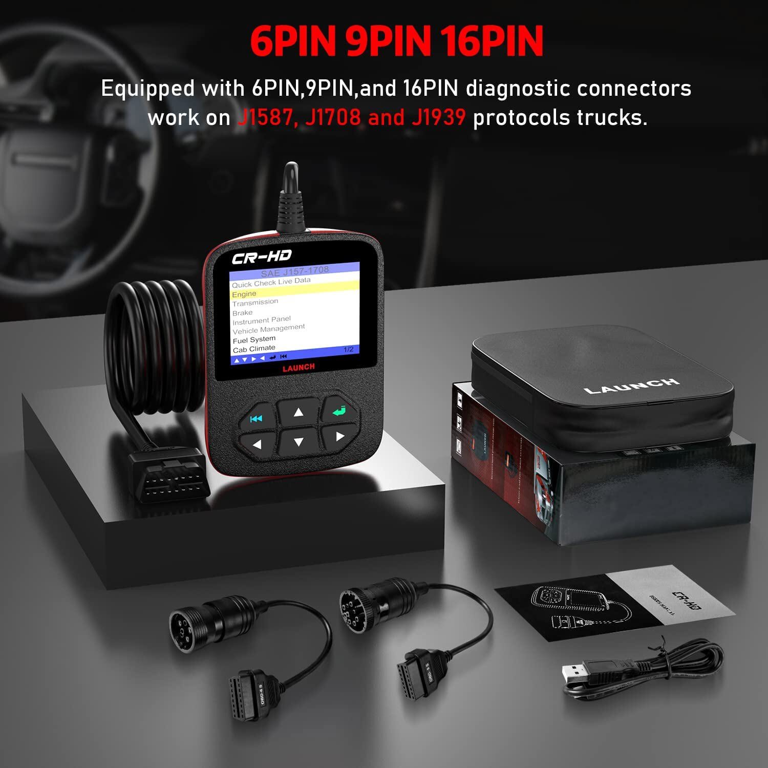 LAUNCH SCANNER CR-HD HEAVY DUTY TRUCK DIAGNOSTIC TOOL OBD2 CODE READER 6&9PIN