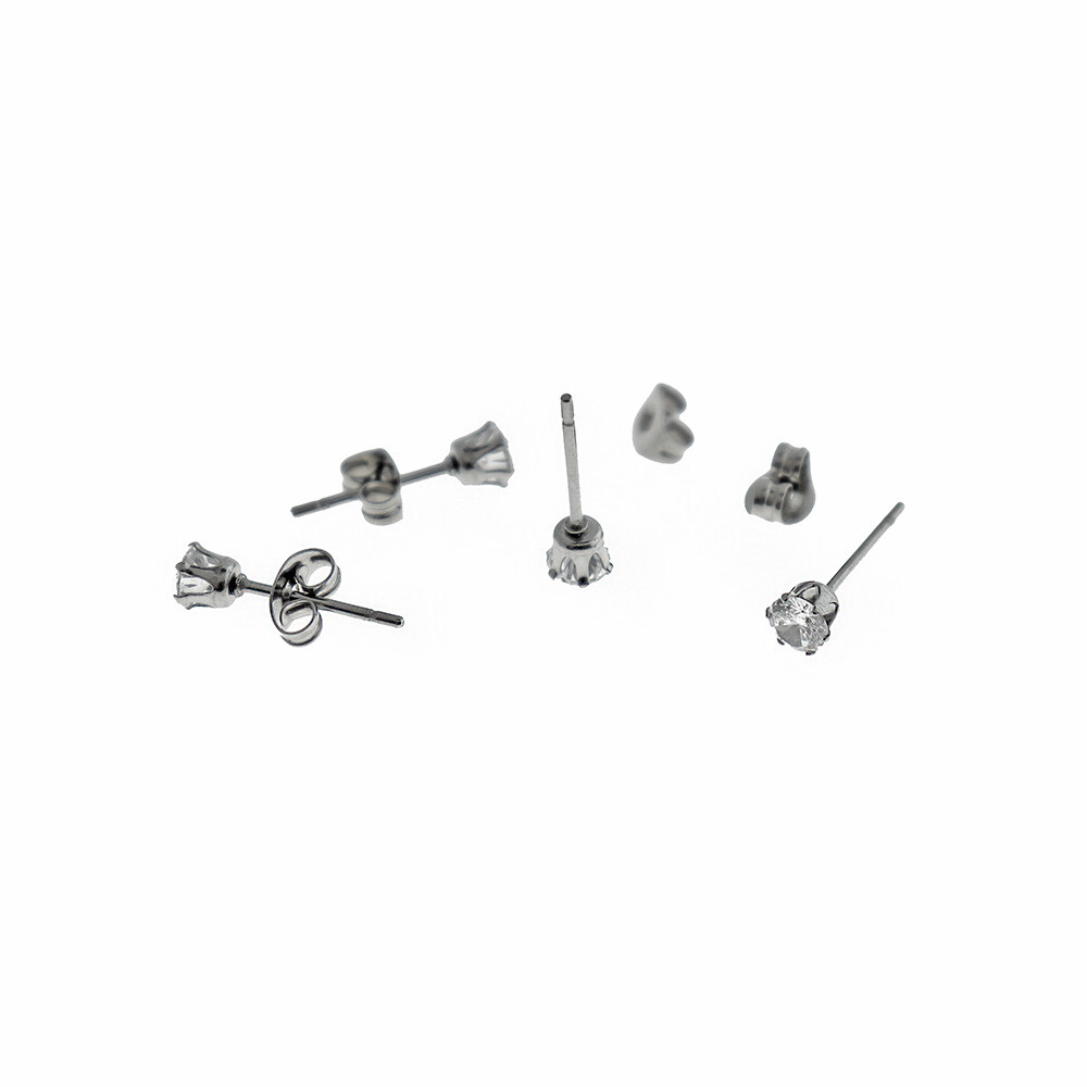 Stainless Steel Earrings - Cubic Zirconia Studs - 4mm x 3mm - 1 Pair - ER541