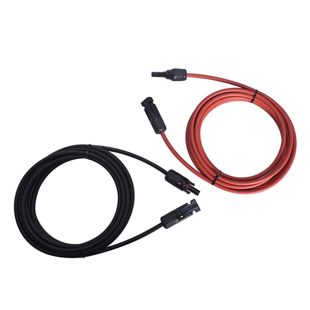 1 Pair Durable 12AWG 15FT Black+Red Solar Panel Extension Cable Wire Connector