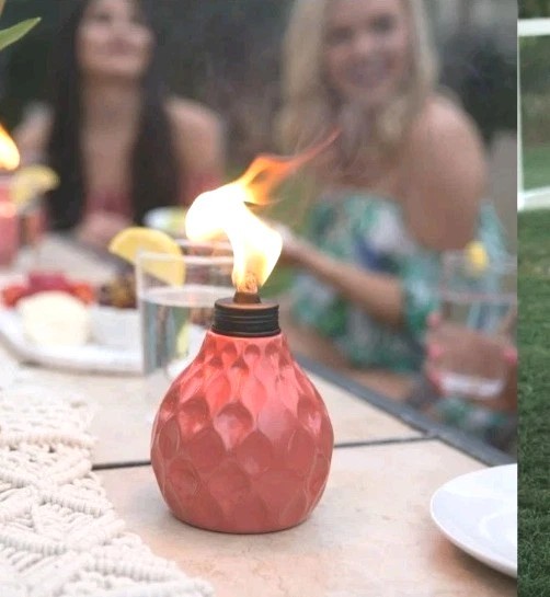 TIKI Brand 6 Inch Seaside Escape Marine Glass Table Torch Coral