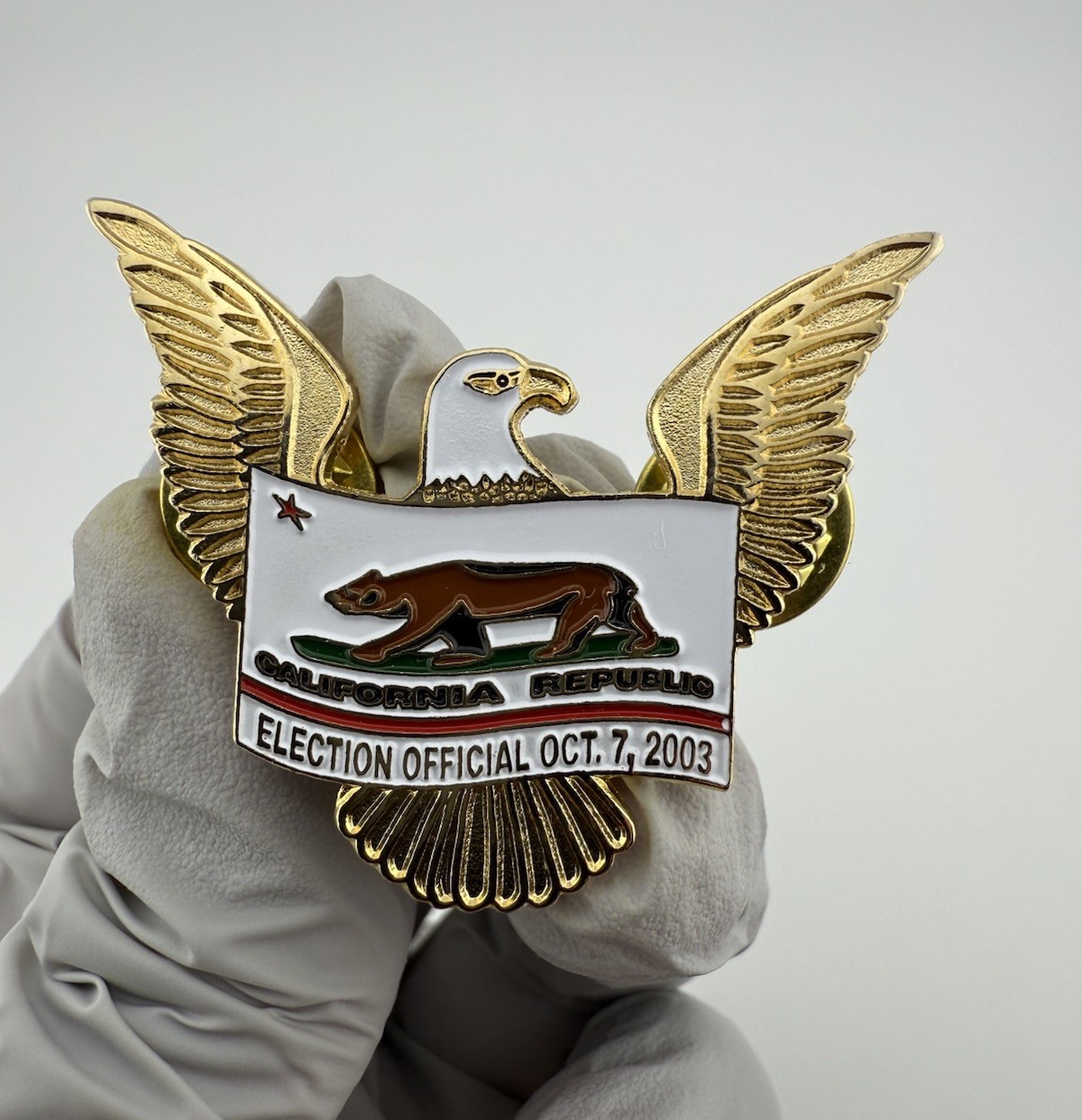 Election Official Oct 7, 2003 California Republic Enamel Pin. Special Recall?
