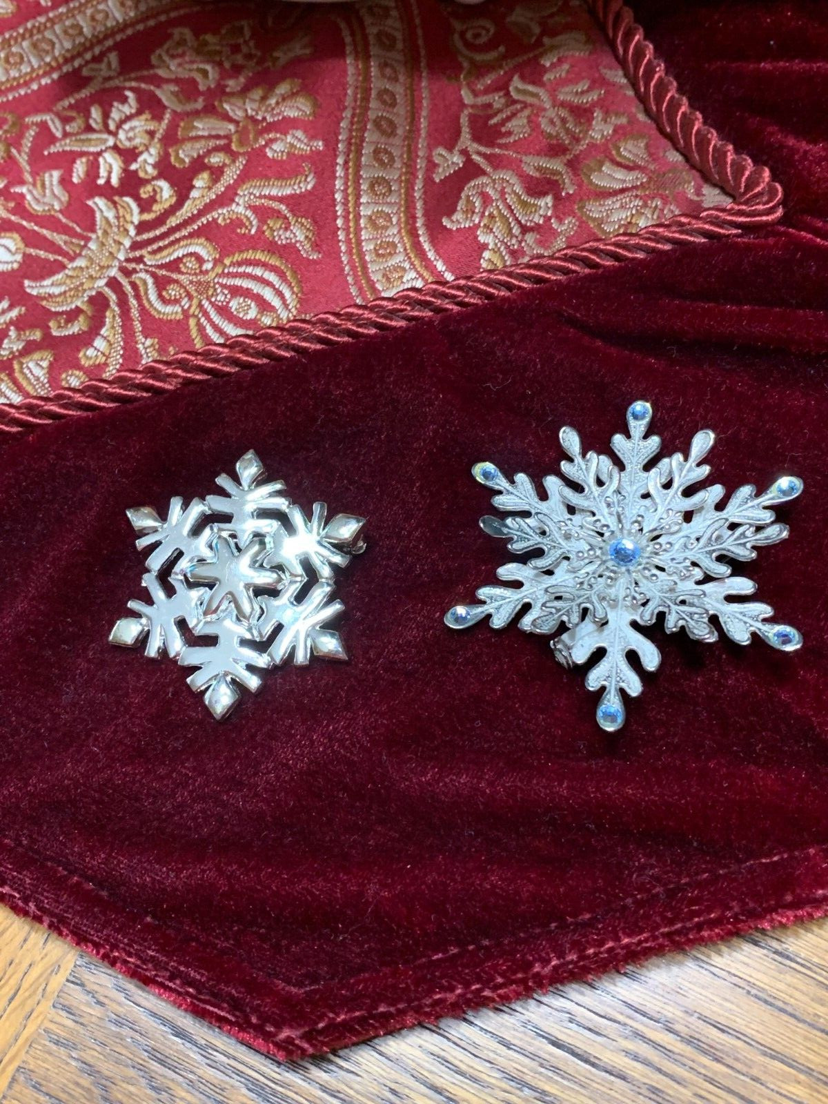 Lot of 2 Christmas Snowflake Pins Brooches