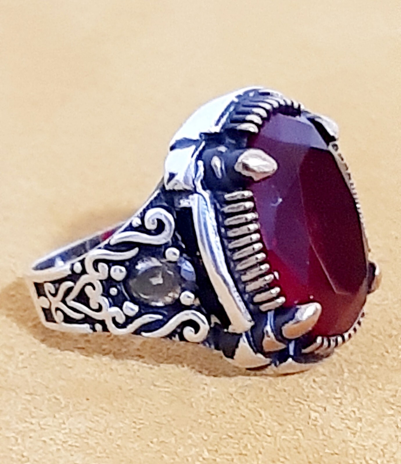 Men 925 Silver Ring Solitaire Ruby Spinel Ring Man Sterling $
