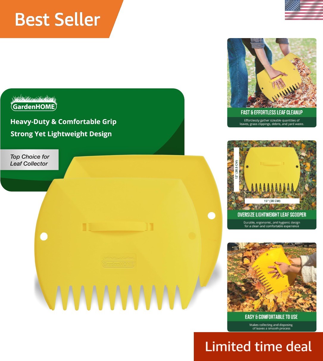 Leaf Scoops Hand Rakes, Large Leaf Grabbers for Yard Work and Garden Use, Cle...