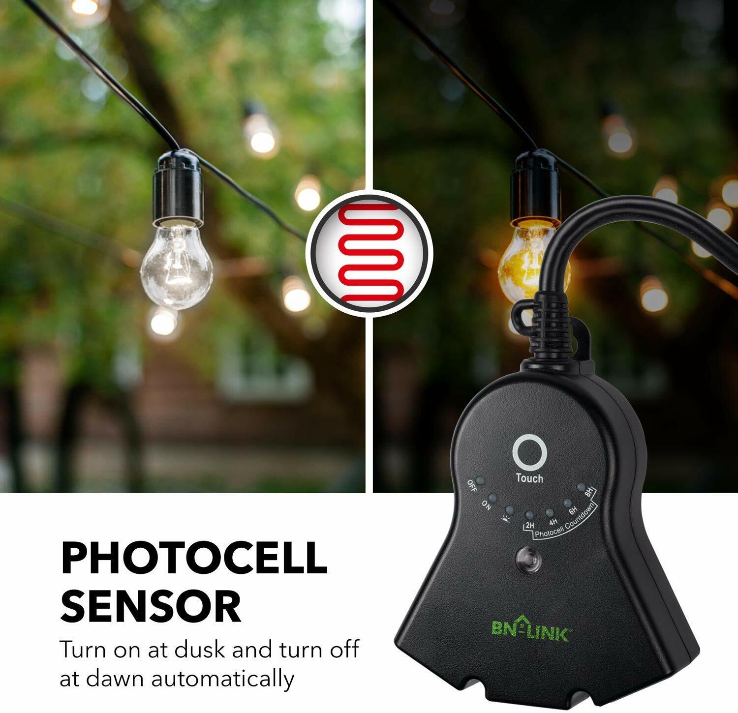 BN-LINK Outdoor Touch Sensor Timer Outlet With Photocell Light Sensor Waterproof