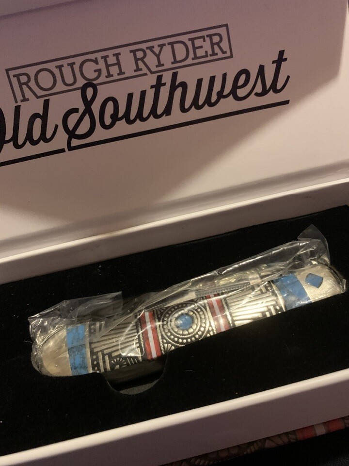 Old Southwest Pocket Knife Trapper Turquoise Handle Rough Ryder 1755