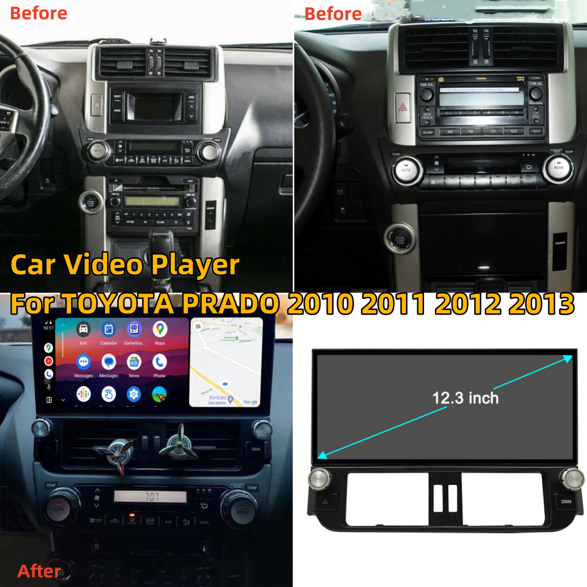 HD Car Video Player for TOYOTA PRADO 2010-2013 GPS Carplay BT Music FM RDS Radio