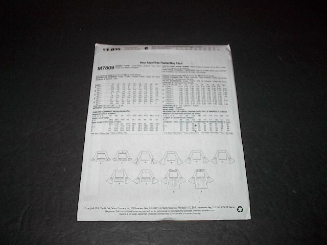 McCall's Pattern 7809 Misses' Loose-Fitting Pullover Tops w/Variations 14~22 UC