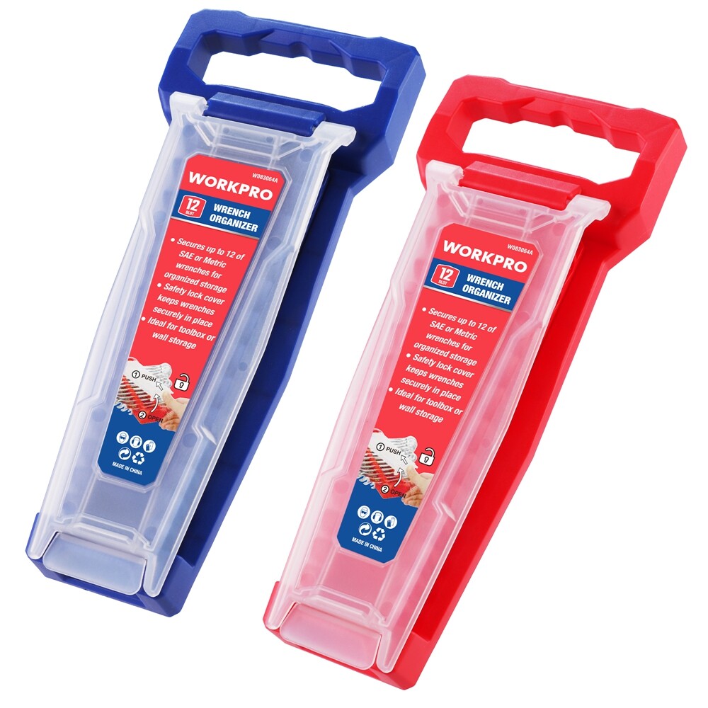 WORKPRO 2PC Wrench Organizer Metric SAE 24-Slot Plastic Wrench Holder Lock Cover