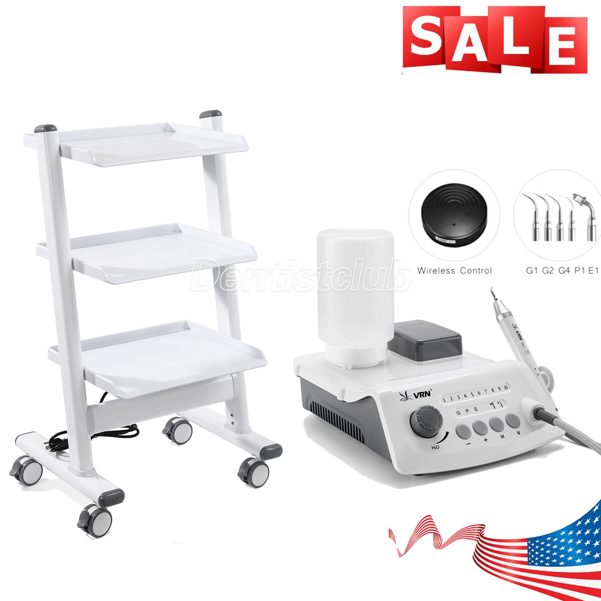 VRN Dental LED Ultrasonic Prieo Scaler with Handpiece /Mobile Trolley Tool Cart