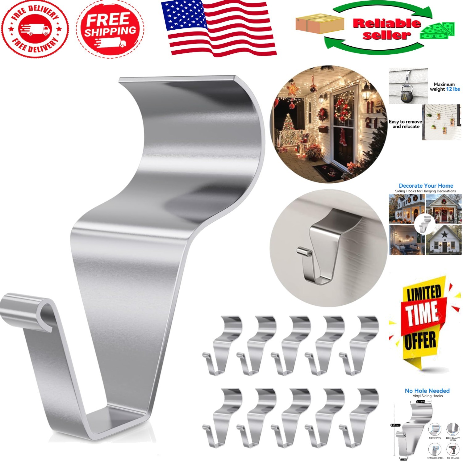 Rust-Resistant Vinyl Siding Clips - Quick Install Heavy Duty Hooks (10 Count)