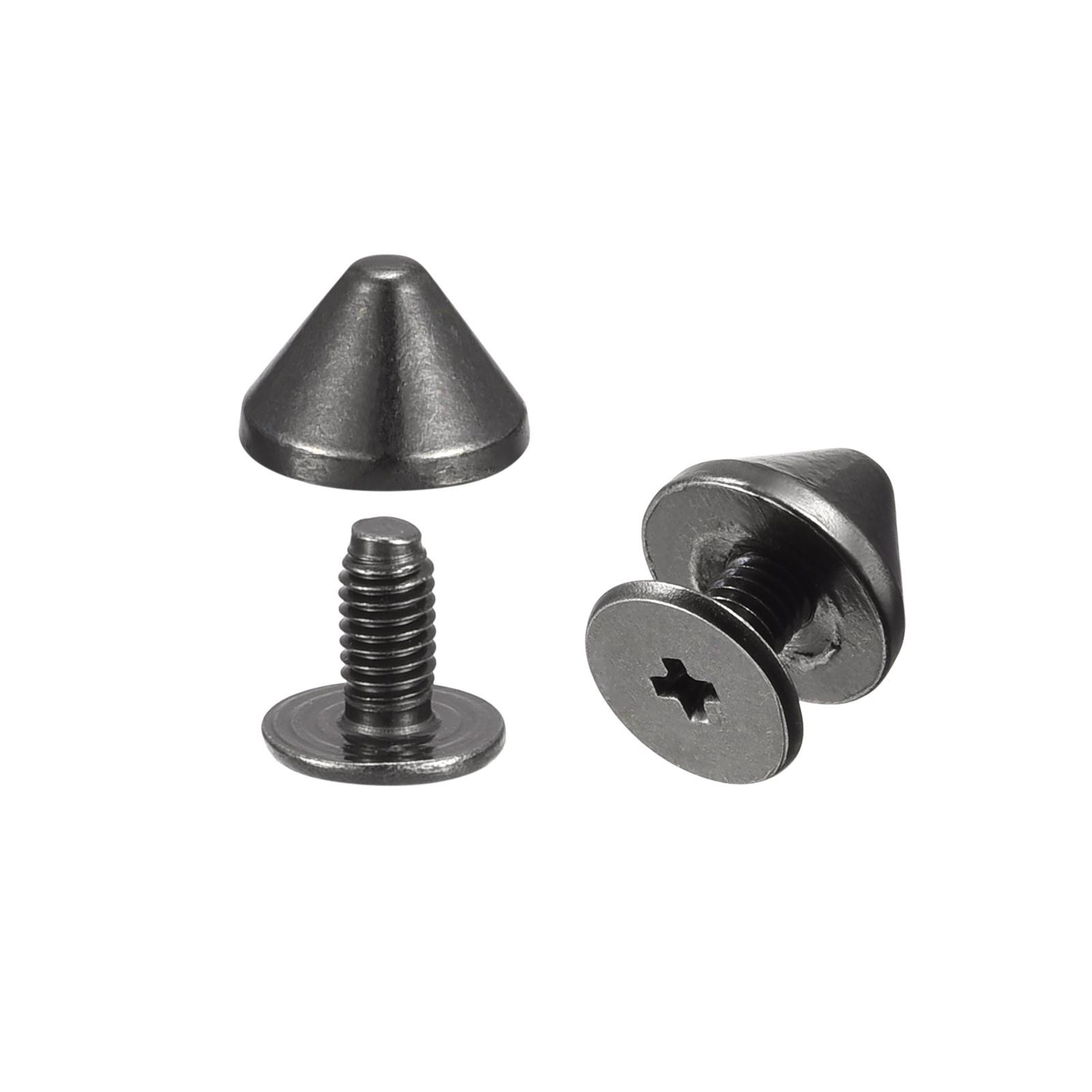 9x6mm Screw Back Rivets, 30 Sets Solid Leather Studs for DIY Black