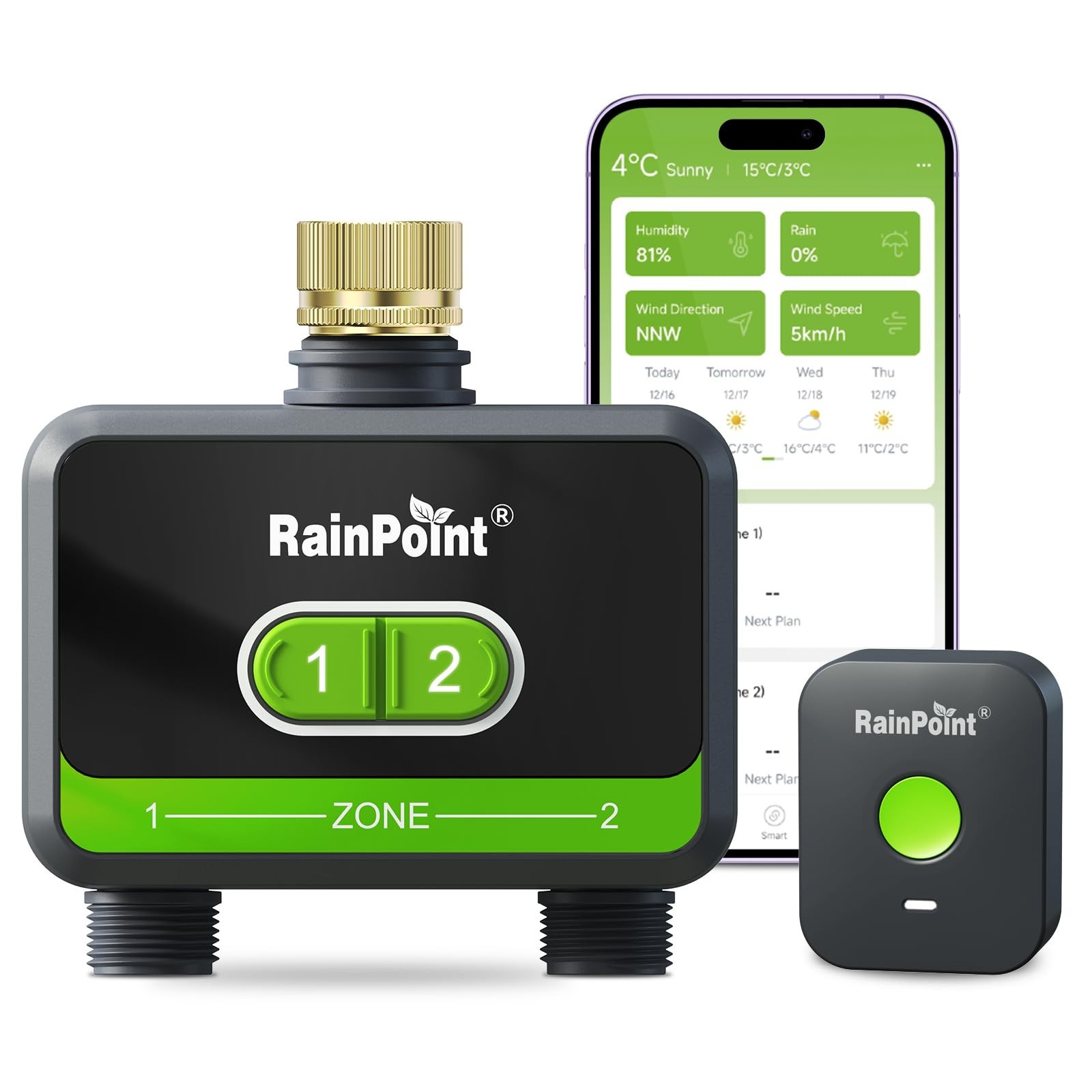 RainPoint B-HTV210B009W-NH WiFi Water Timer 2-Zone Brass Inlet Garden Hose