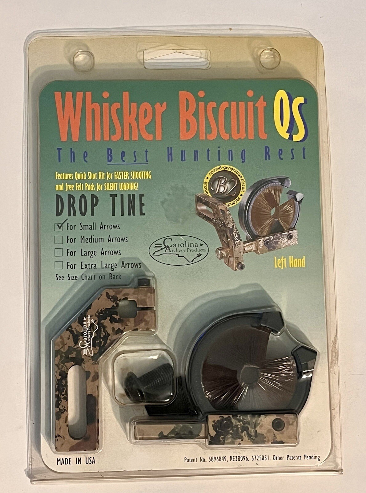 CAROLINA ARCHERY WHISKER BISCUIT QS DROP TINE CAMO SMALL ARROWS LH BOW ARROWREST