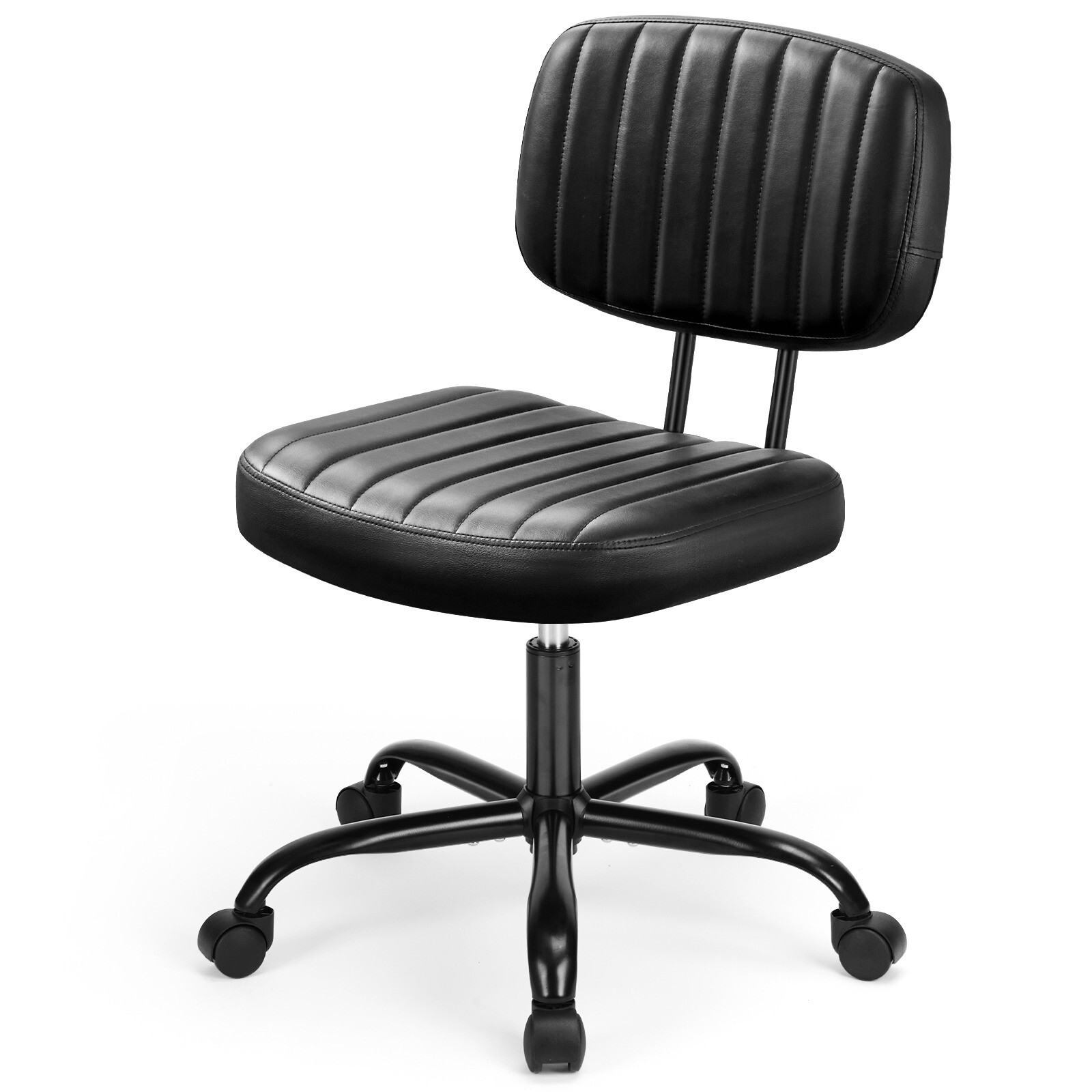 Low Back Armless Home/Office Chair Comfy PU Leather Swivel Task Chair w/ Wheels